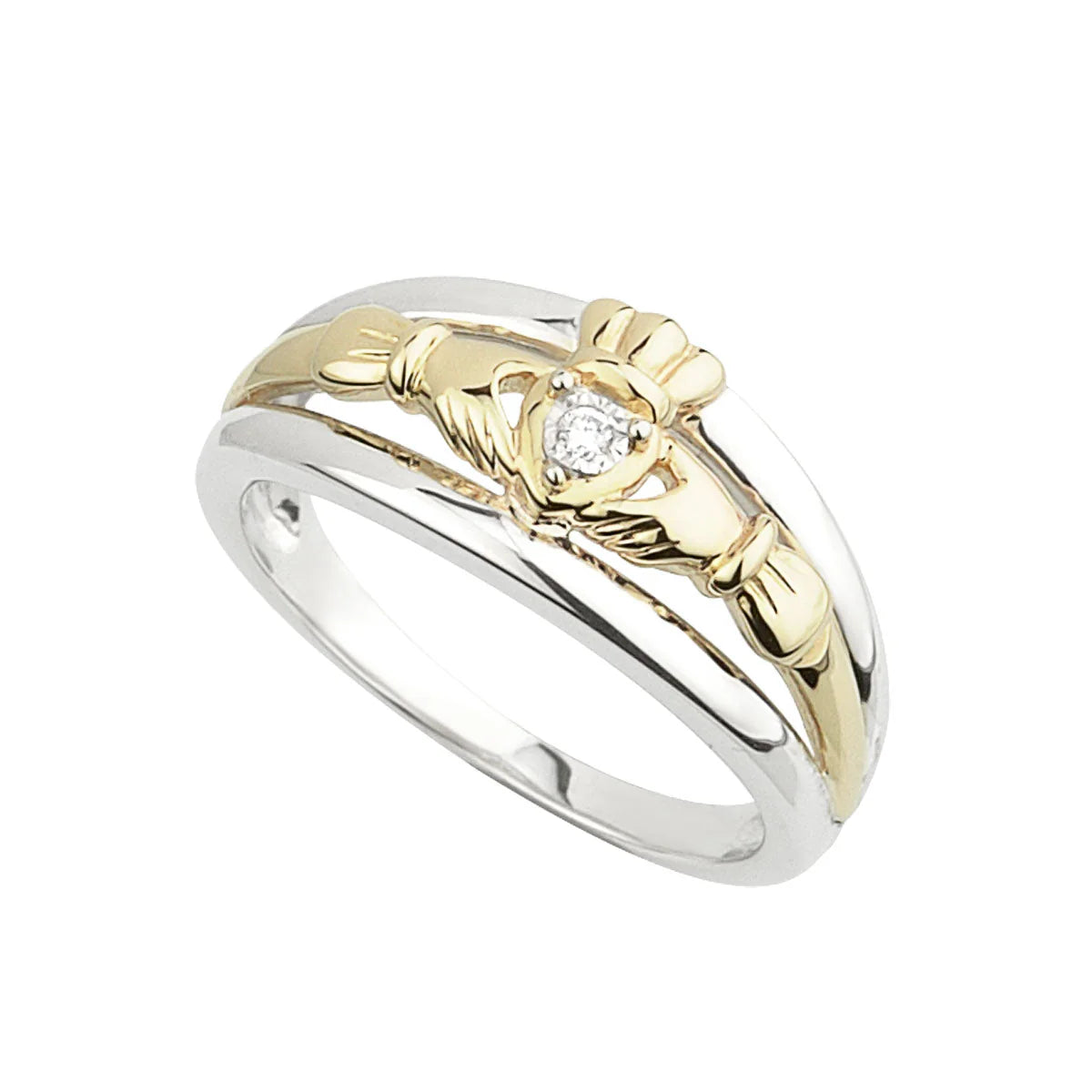 Gold & Silver Diamond Claddagh Band